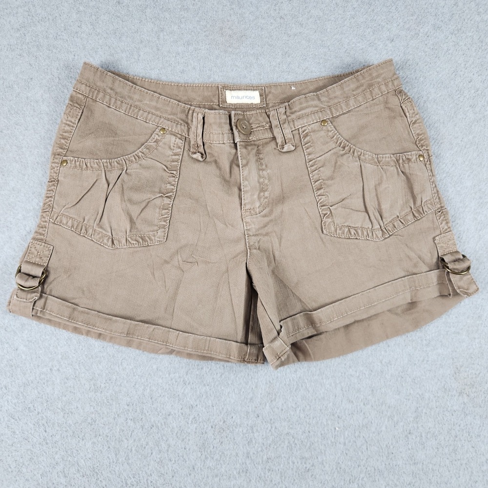 Maurices Shorts Womens 7/8 Brown Cotton Stretch Comfort Flat Front Cuffed Hem